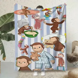 The naughty monkey happy time creative theme pattern blanket is made of flannel material and is suitable for office beds, travel blankets. It is a great gift for family and friends on birthdays.