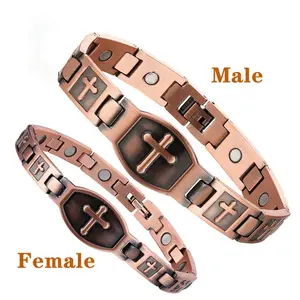 Nandudu Copper Bracelet for Men & Women 99.9% Pure Copper Magnetic Jewelry Adjustable Size Tool Anti-Inflammatory Cross Design
