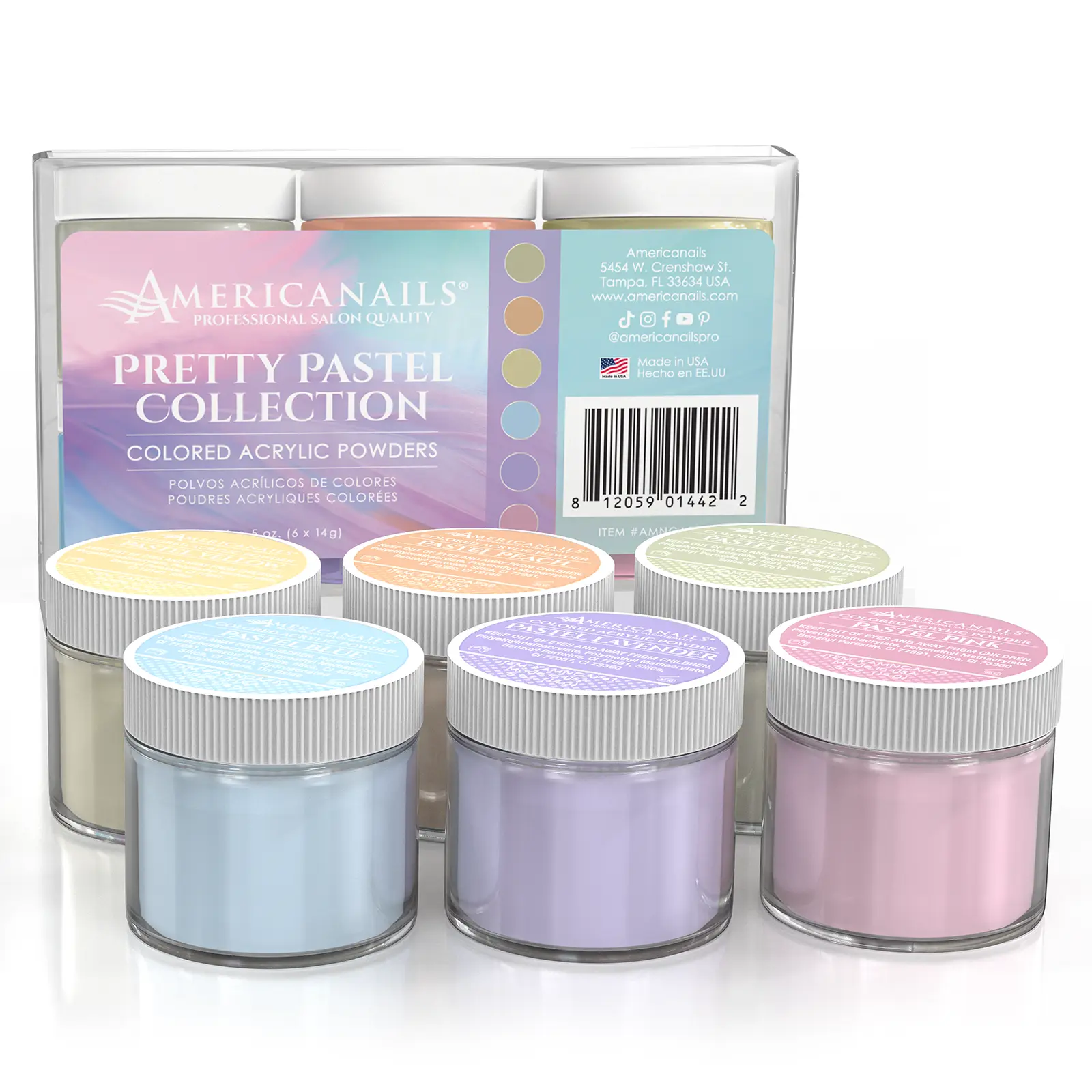 Americanails Acrylic Nail Set - 6-Piece (6 x 0.5oz Each) Soft Pastel Acrylic Powders for Romantic, Chic Nail Art Creations, Suitable for Any Season, Multi-Pack, Six Pieces