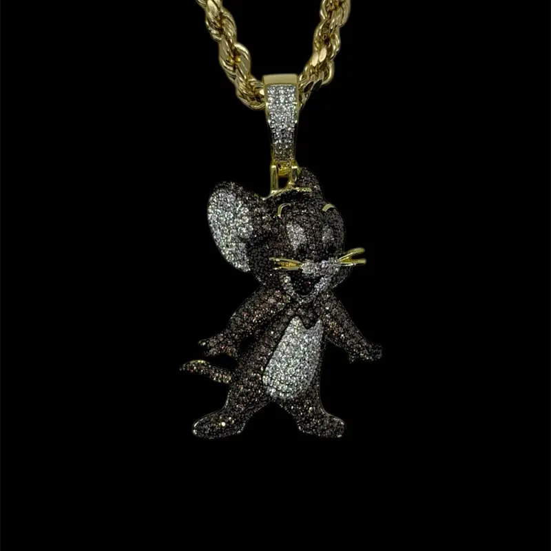 14k Gold Plated Jerry the Mouse CZ Pendant Necklace