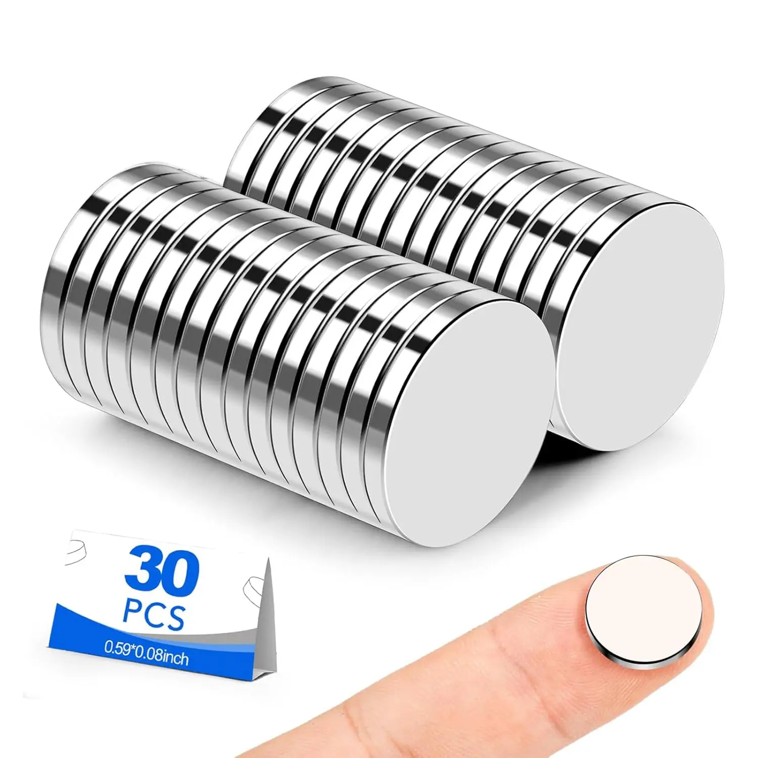 30-Pack Quality Rare Earth Neodymium Magnets, 15x2mm Strong Hold Refrigerator Magnets, for Crafts & Kitchen Cabinet Use