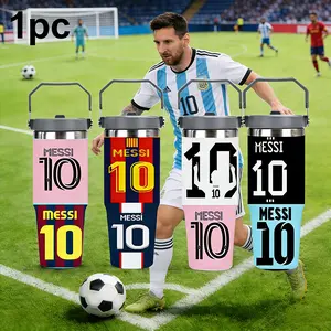 1pc 30oz stainless steel cup in Messi style, featuring the number 10 jersey and Messi's jersey pattern. It is the top choice for fans as a gift, and the ideal fan gift for football enthusiasts. It is also an outdoor camping coffee cup and mug.