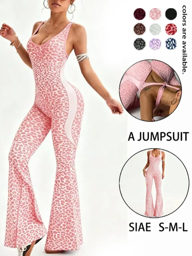 Women’s sexy backless slim-fit bodycon casual jumpsuit; yoga one-piece fitness suit; tight-fitting compression outfit for cycling and dance; butt-lifting shaping one-piece bodysuit