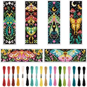 Romantic Cross Stitch Bookmark DIY Art Set, 6 Counts/set Moth Embroidery Bookmark Set with Random Color Tools, Embroidery Thread, Embroidery Design, DIY Cross Stitch Kit for Beginners, Embroidery Craft, Handicraft