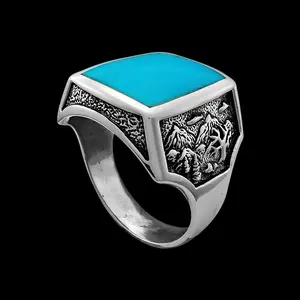 Size 11.5 - Mountain Scene Square Faced Inlay Ring