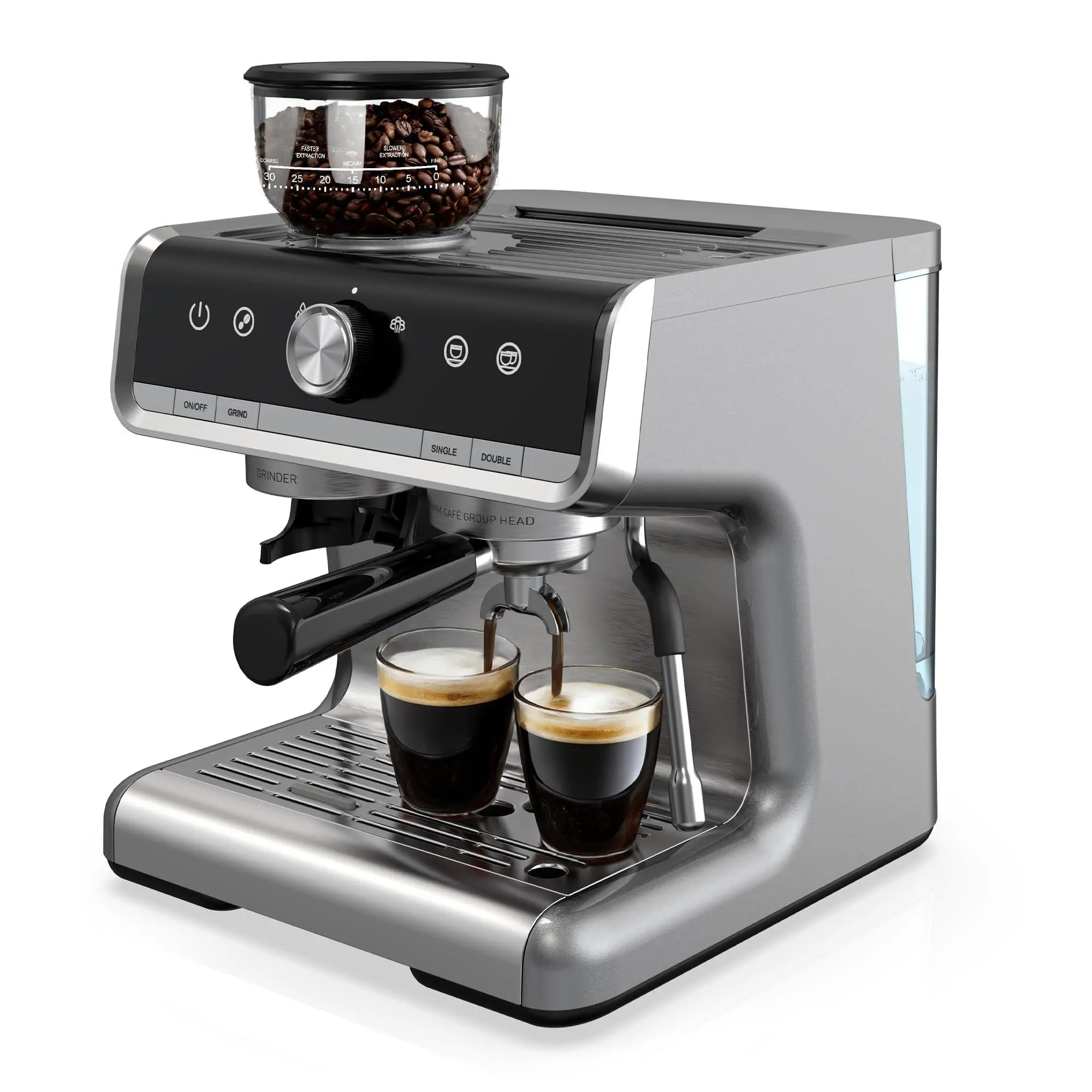 GARVEE Espresso Machine with Grinder, 20 Bar Semi-Automatic Coffee Maker with Milk Frother Steam Wand, PID Temperature Control, 95 OZ Water Tank, for Cappuccino, Latte, Macchiato, Home Barista, Light Gray