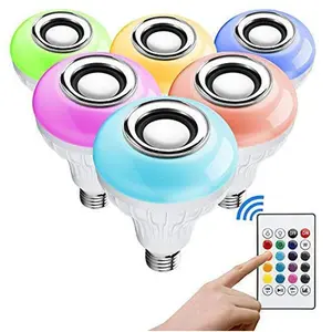 E27 RGB LED Light Bulb with Bluetooth Speaker, 85-265V AC, 12W, Mobile & Portable Plastic Speaker, Remote Control, AUX Input, Color Changing Lamp for Bedroom, Party Decor