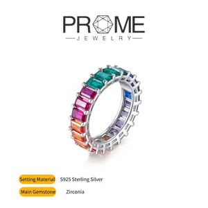 (SR036)S925 Sterling Silver Rainbow Cubic Sugar Ring Sparkling Elegance, Fashionable and Unique, Ideal Gift for Women