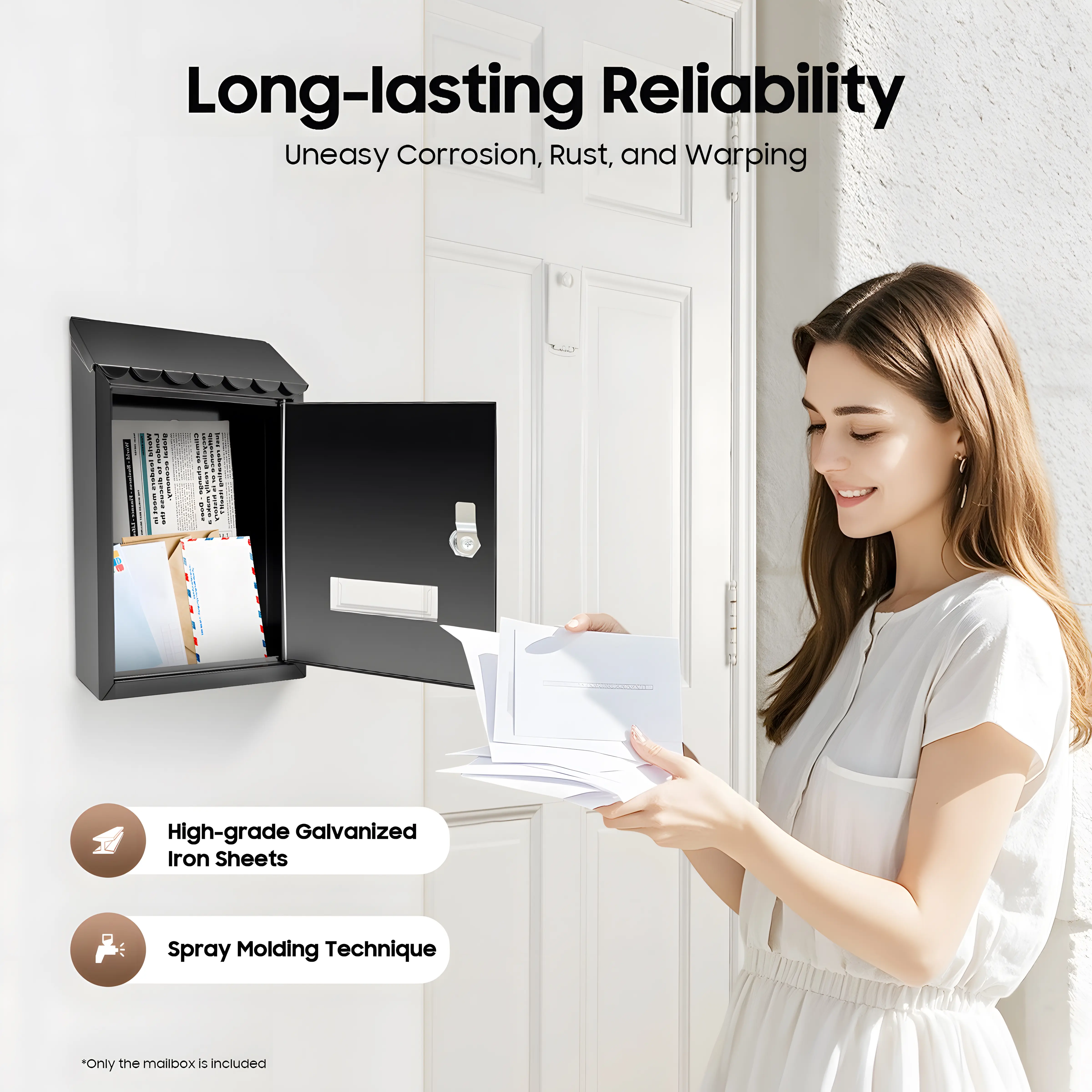 2026 Viral Rectangular Wall-Mounted Lockable Mailbox - Galvanized Iron Rustproof Residential/Commercial Organizer for Family Home/Office Use, Adjustable Storage Rack
