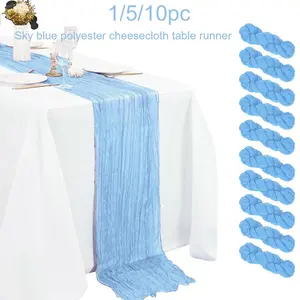 1/5/10-piece sky blue polyester cheesecloth table runner set, pleated gauze table runner, suitable for weddings, baby showers, bridal parties, bohemian vintage-style party decorations, soft and lightweight, suitable for dining tables, reception tables, ba