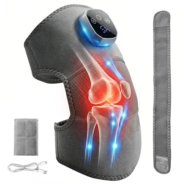 3-in-1 Heated Knee Massager with Vibration - 4 Heat Modes, 3 Massage Modes, Smoke-Free Moxibustion Design, Mugwort Bag Insert, 2000mAh Battery, 15-Minute Cycle, 6 Cycles Total, 1.5H Type-C Charging, Ideal for Home & Office Use, Great Gift