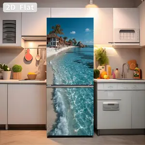 Self-Adhesive Refrigerator Stickers, 30x180cm X 2pcs, Removable PVC Decorative Kitchen Decals, DIY Home Decor, Romantic Beach Theme