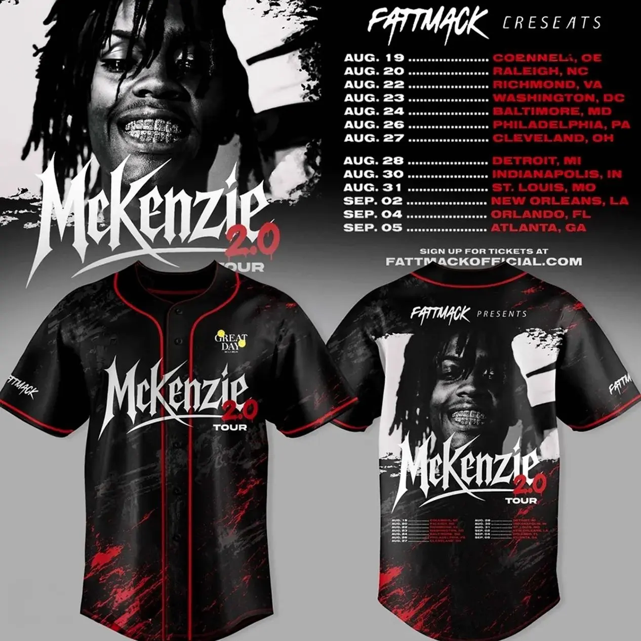 McKenzie No Mercy Tour 2026 Cotton Short-Sleeve Graphic Baseball Jersey, Black Button-Up Concert Merch, Unisex All-Seasons Music Fan Apparel, Everyday Outfits Gift