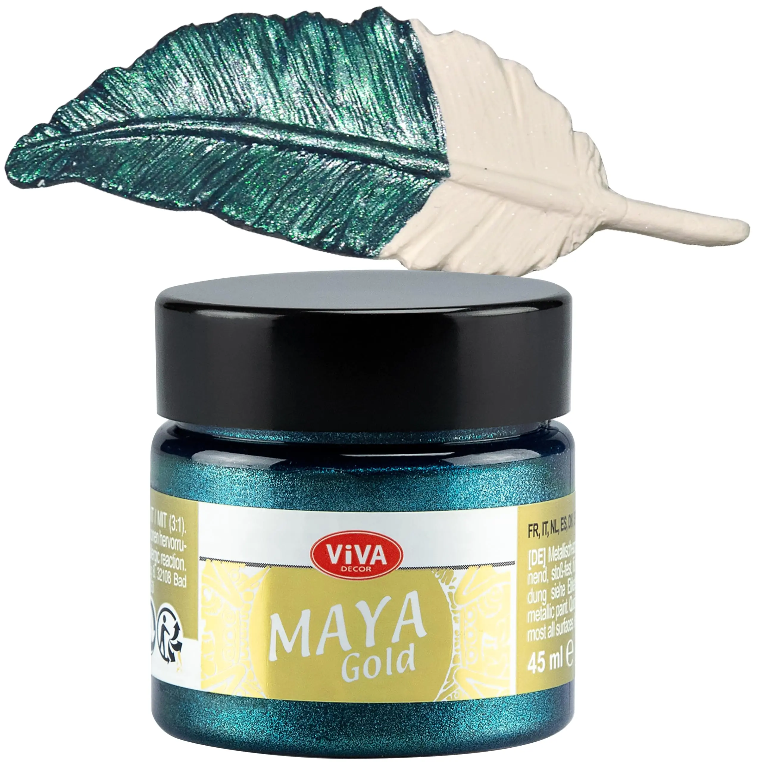 Viva Decor Maya Gold (Petrol) 1.52 fl oz Shiny Metallic Acrylic Paint - Art & Craft Supplies, Glass Drawing & Painting Supplies, High Pigment, Deep Coloring, Impact-Resistant, Smudge-Proof, Weatherproof, Versatile for Indoor Wood/Glass/Metal Surfaces