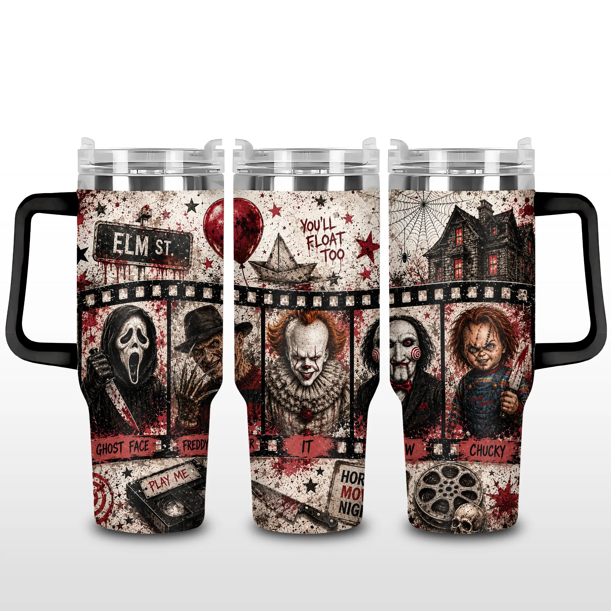 Ghostface 40oz 20oz Tumbler, High-Quality Insulated Tumbler, Iconic Masked Horror Character Theme Cup With Handle, Classic Slasher Movie Fan Gift, Spooky Halloween Inspired Merch, Leakproof Travel Tumbler.