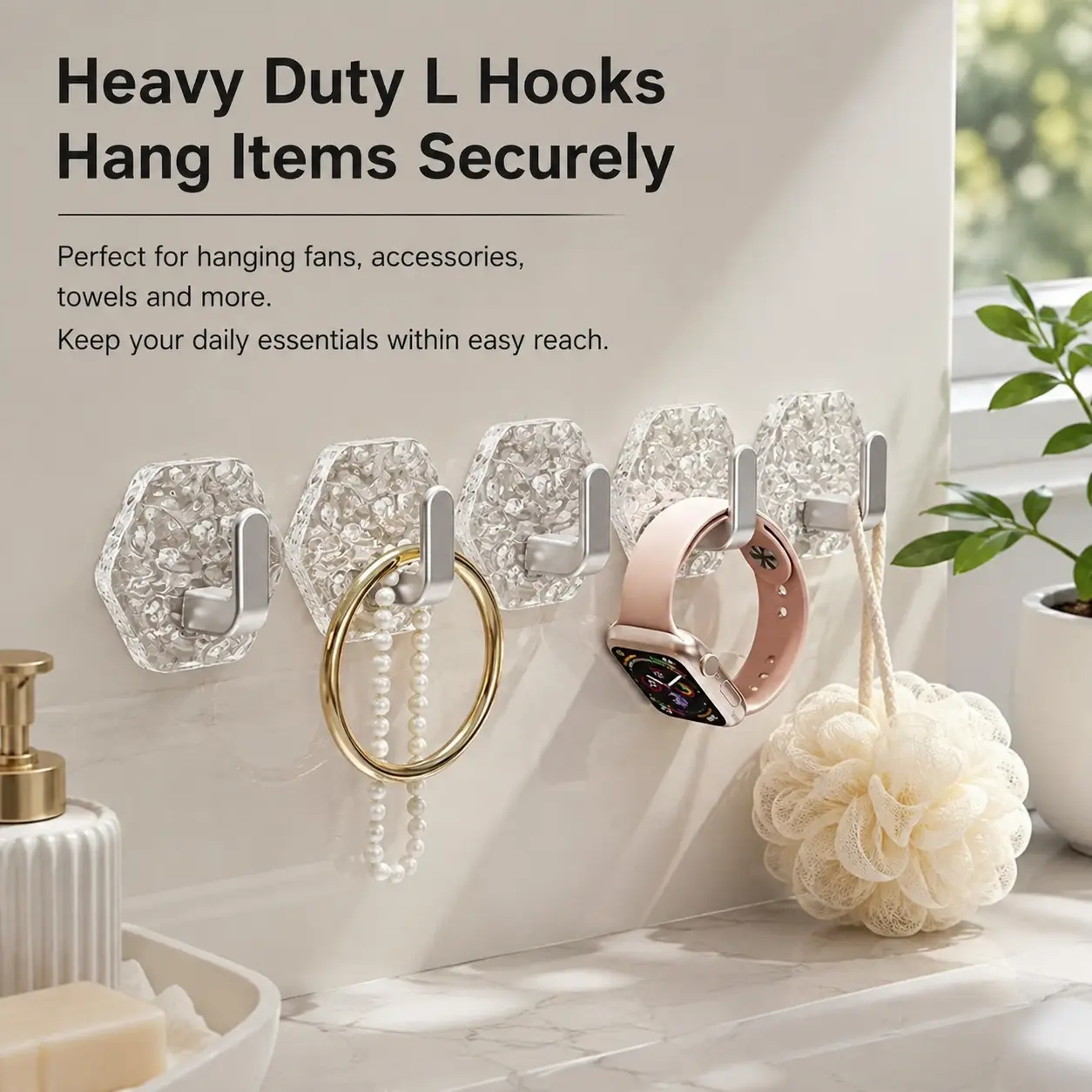Heavy-Duty Plastic Hexagonal Ripple Hooks, 10/20-Pack Bulk Self-Adhesive Sticky Hooks, Waterproof Rustproof Easy-Install Home Organizer for Keys Towels Hang in Bathroom, Kitchen, 10 Or 20 Pcs