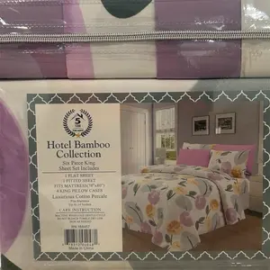 Hotel Bamboo Collection 6 PCS Sheet Set King Size Includes Flat Fitted Sheet & 4 Pillowcases Luxurious Cotton Percale