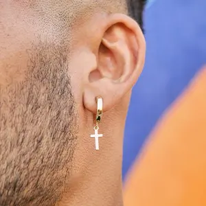 GLD Polished Cross Round Huggie Earrings in Yellow Gold - DealsForYouDays