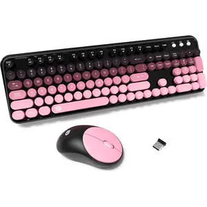 Keyboard and  Combo - 2.4G Full-Sized Cute Colorful  and Keyboard with 104 Round  Retro Typewriter Keyboards for Laptop/Windows/PC - Pink Gradient