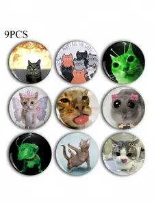 Cute Cat Brooch Pin Badge Clip, Unique Fashion Accessory, Round Plastic DIY Button, Unisex Decorative Pins for Jeans, T-Shirts, Backpacks, Hats, Men