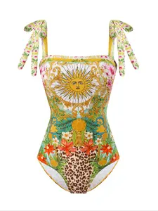 Women's Sexy Floral One-Piece Set, Tropical Print Swimsuit, Slimming Belly Cover-Up Wrap Skirt, Beachwear, Summer Fashion Bathing Suit, Swimsuit for Beach, Summer Swimsuits, Bathing Suit Outfits