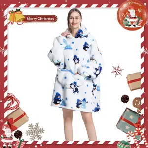 Cute Avocado & Penguin Print Hoodie Blanket  Oversized Wearable Sweatshirt Pullover, Summer  Air-conditioned Room Comfortable Hoodie  Nightgown with Big Pocket, Back to School  Supplies