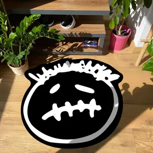 Modern Minimalist Round Carpet with Face Design, Soft Comfortable Bedroom Rug, Hip Hop Logo Pattern Living Room Decor, Modern Abstract Rug
