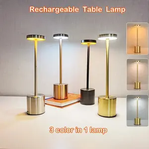 Rechargeable LED Table Lamp, Modern Standing Light, 3 Color Temperatures, Polished Metal Finish, Ideal for Living Room and Home Office Use