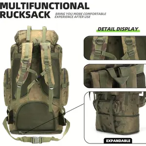 100L Camping Hiking Pack Outdoor Mountaineering Sports Bag Camping Backpack Ruins Green