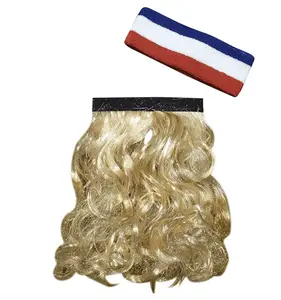 The Blonde Magic Mullet Wig with USA Headband Attaches to any Headwear - USA Mullet Costume - One Size Fits All