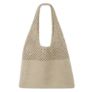 JASGOOD Crochet Mesh Beach Tote Bag, Knit Summer Vacation Aesthetic Boho Tote Bag for Women