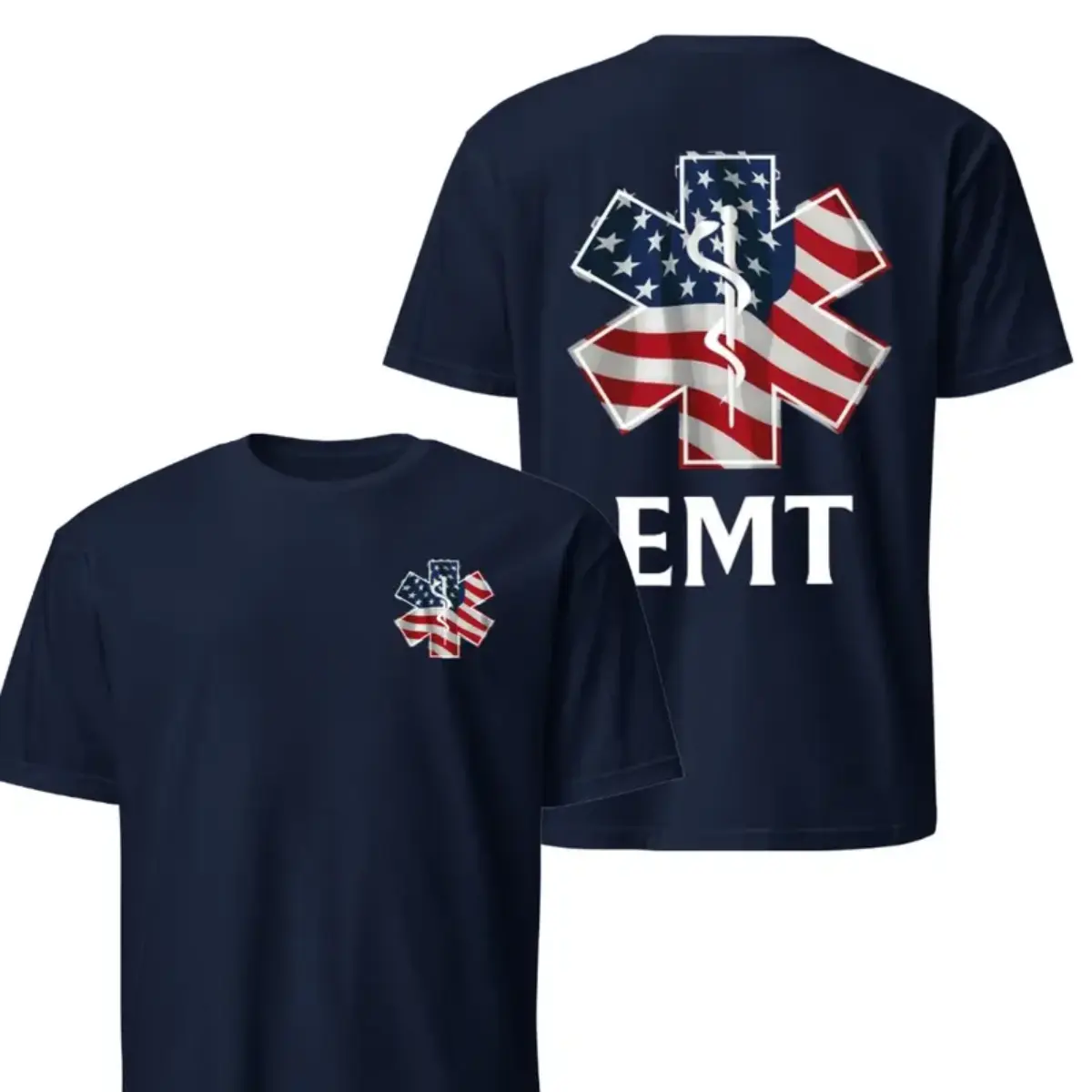 EMT Star of Life American Flag T-Shirt, Patriotic Emergency Medical Technician Graphic Tee, Soft Cotton First Responder Apparel for Men & Women, Proud Paramedic Career Gift