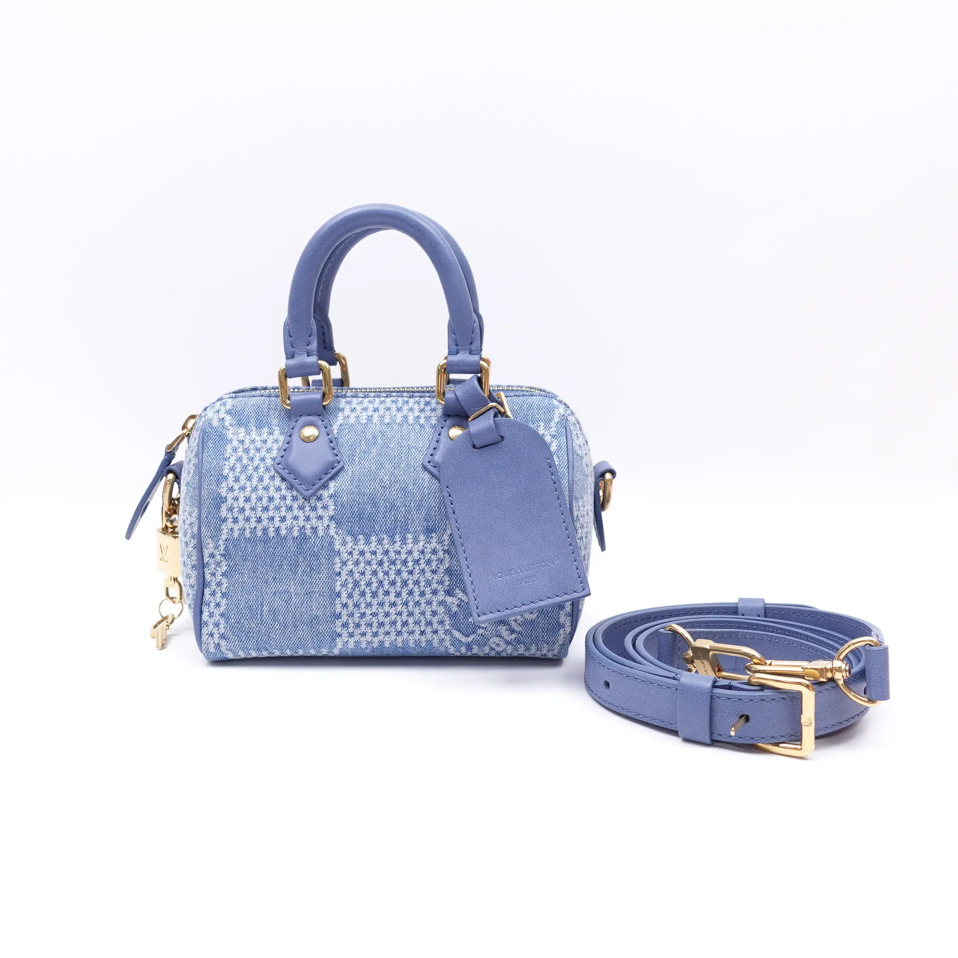 Pre-owned Louis Vuitton Denim Shoulder Bags Speedy 18 Blue Shoulder Bag T10374583