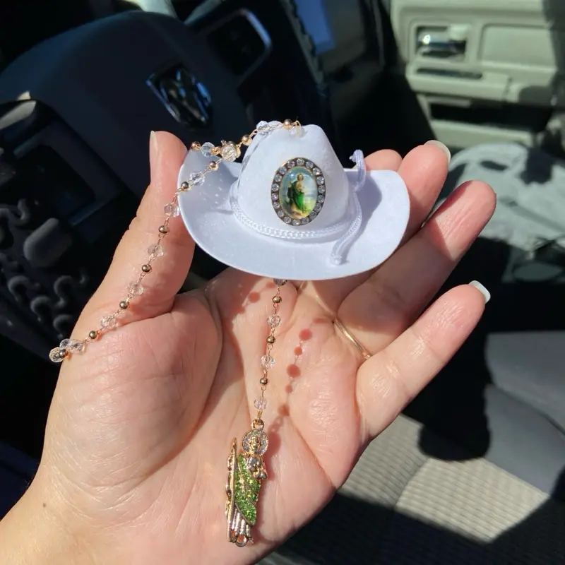 St. Jude Car Blessing Charm. Handmade Protection Gift Decoration , white sombrero,