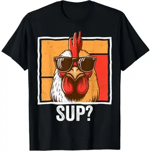 Chicken Sunglasses Animal Farm Funny for Farmer Men Women T-Shirt Pure Cotton Graphic Tees Menswear Top: Gifts for Men & Women