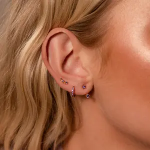 Birthstone Earrings Set by Caitlyn Minimalist - Set of 3: Ear Climber, Ear Jacket & Pave Hoop Earring - Custom Gemstone Jewelry - Birthday Gift for Her