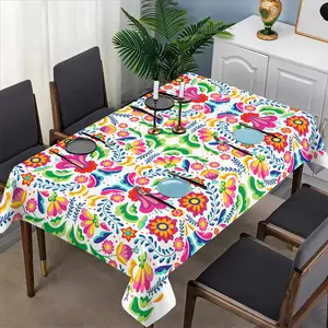Mexican Style Colorful Floral Tablecloth Set, Fabric for Dining Tables, Tea Tables, TV Cabinets, Picnic Mats