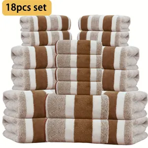 18pcs Wide Coral Velvet Towel Bathroom Towel Set, 4 Premium Bath Towels, 6 Towels, 8 Square Towels, Suitable for Hotel, Home, Travel, Spa
