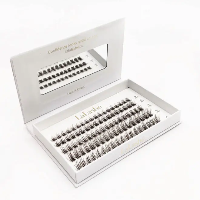 Iconic Classic Lash Clusters – No Glue Self-Adhesive False Lashes, 90 Clusters, 5 Sizes (10-16mm), Reusable 5 Days