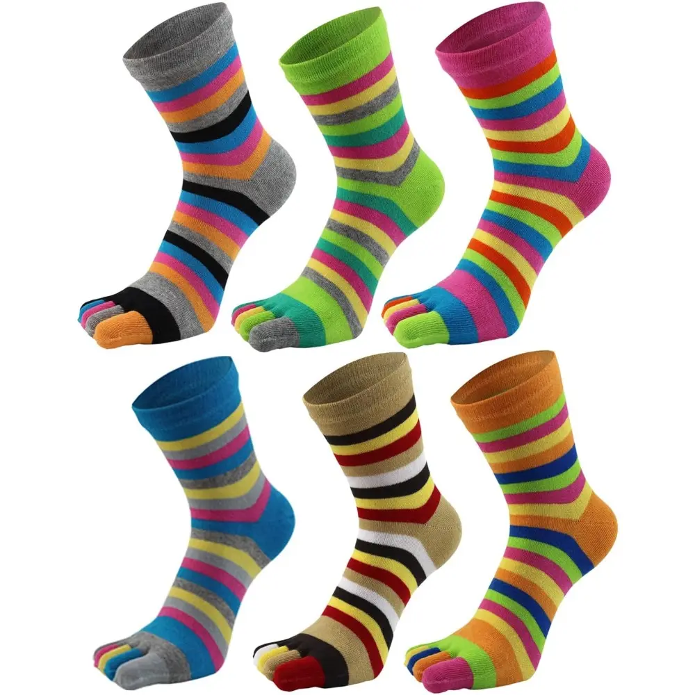 Women's 6-Pairs Size 7-11 Comfortable Cotton 5-Finger Midtube Athletic Socks, Moisture-Wicking, Snug Fabric Fit, 6Pairs
