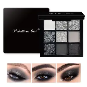 Black Swan 9-Color Eyeshadow Palette with Pearlescent Glitter, Smoky Dark Style, Cosmetic Makeup Tool