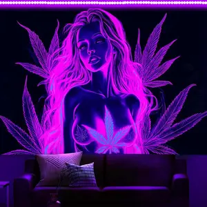 Bcsewcg Blacklight Tapestry - Purple Art Wall Hanging, Glow in the Dark for Adults Room Bedroom Dorm Decor