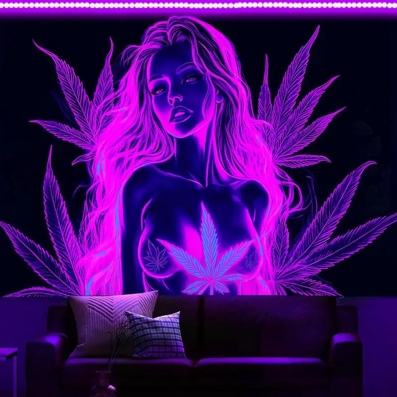 Bcsewcg Blacklight Tapestry - Purple Art Wall Hanging, Glow-in-the-Dark Home Decor for Adults' Room, Living Room Wall Decor