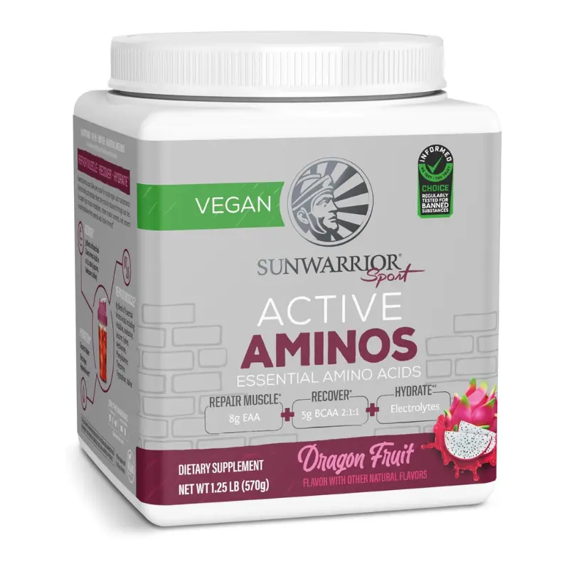 Sunwarrior Active Aminos Essential Amino Acids Vegan Fitness Supplement - Optimum Healthcare Dietary Post-Workout Energy Protein Powder Shake, Dragon Fruit, 30 Servings