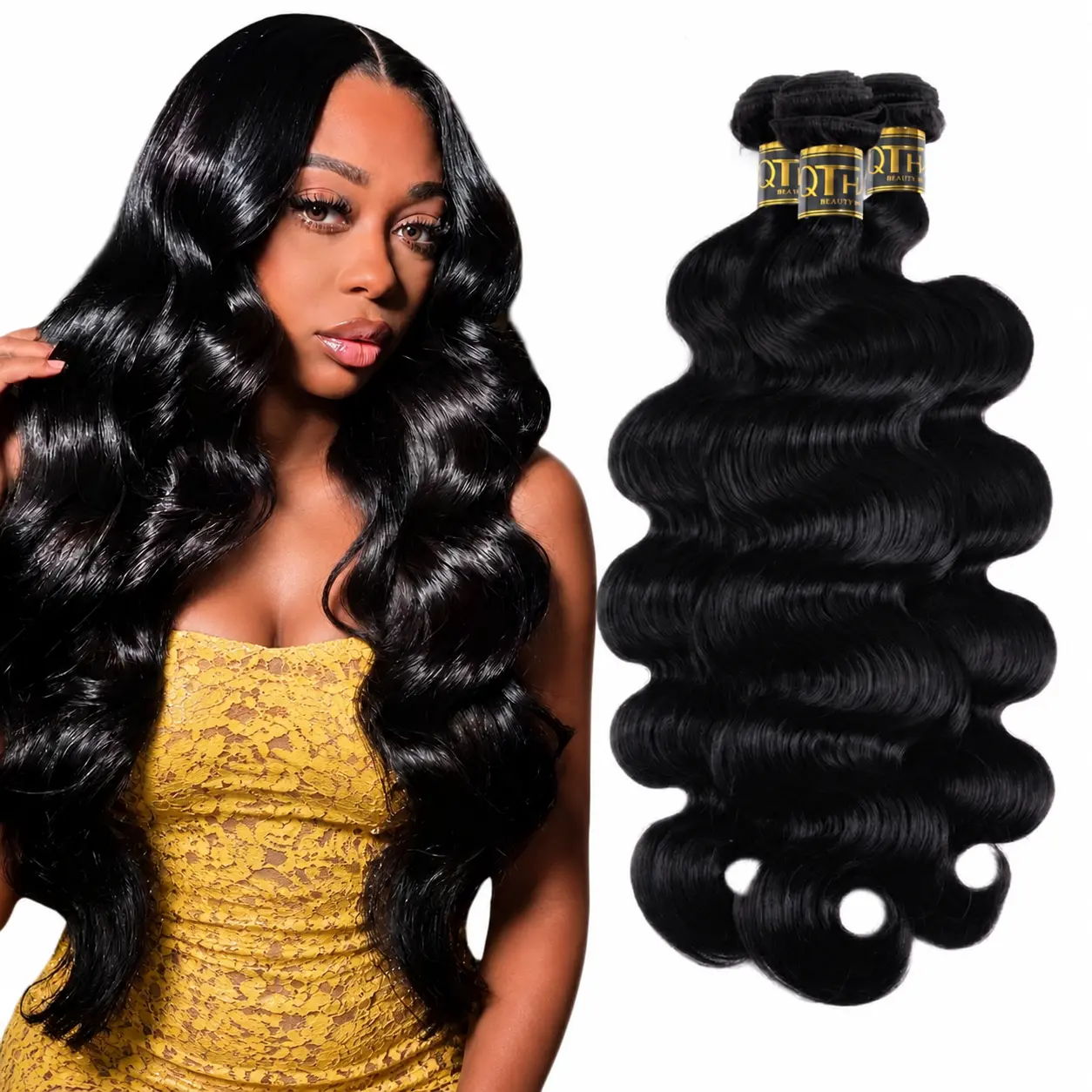 QTHAIR 16A Brazilian Body Wave Bundles 100% Unprocessed Raw Virgin Human Hair 1B Natural Black 4x4 HD Closure Weft Hair Extensions Quick Weave Traditional Sew in  for Black Women 12-30 Inches