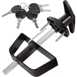 Shed Door Latch T-Handle Lock Kit with 5 Keys, 5-1/2" Stem Storage Barn Shed Door Hardware Lock Set for Playhouses, Chicken Coops, Camper (Black)