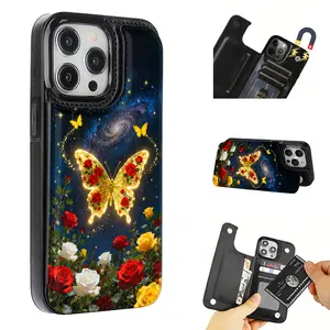 Creative and cool space starry sky butterfly pattern anti-drop leather card holder phone case,for iPhone 17 Pro Max Phone Case 17 Air 16 15 Plus 14 13 12 , Samsung Galaxy S25 ULTRA FE Plus S22 S23 FE S24 Plus