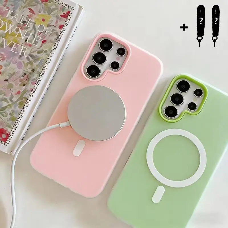 MagSafe Silicone Smartphone Case for Samsung S22-S26 FE/Plus/Ultra & A15-A56 Devices, Soft Skin-Friendly Grip, Anti-Fingerprint Matte, Shockproof Drop-Proof, Wireless Charging Compatible Cellphone Handheld Accessories