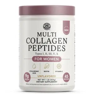 Collagen with Biotin, Hyaluronic Acid, Vitamin C, 1 lb Powder. Hydrolyzed Multi Peptide Protein. Types I, II, III, V, X, Collagen for Hair, Skin, Nails*. Collagen Supplement for Women, Men