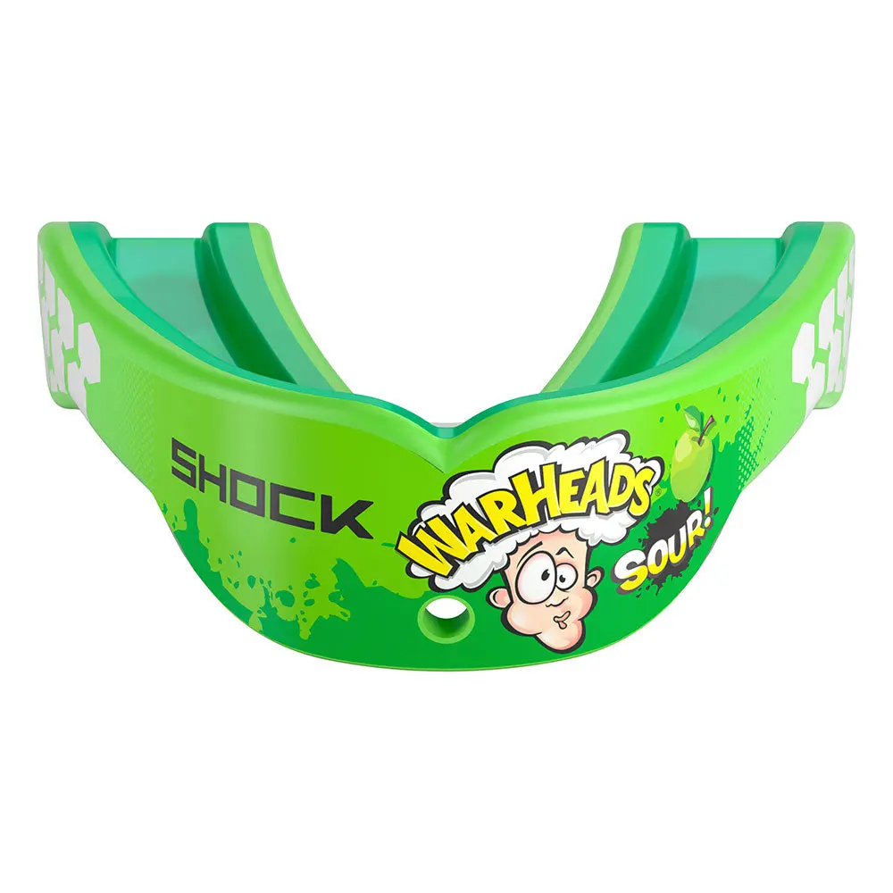 Shock Doctor Warheads Gel Max Power Flavor Fusion Mouthguard - Sour Green, Custom Fit, Triple Layer Protection, Quick Release Tether - Protective Gear
